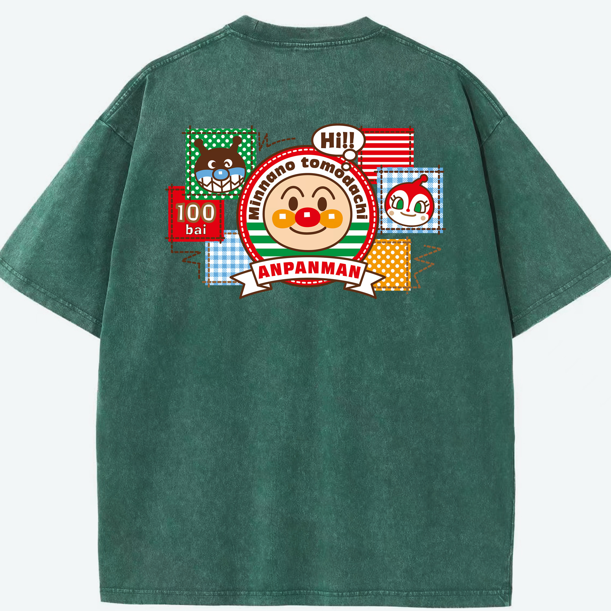 （画像用） アンパンマン Anpanman 綿100% ヴィンテージ風 半袖Tシャツ（背面プリント）
